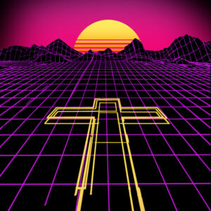 Christwave 80s Retro Synthwave Cross Neon Outrun Premium T-Shirt