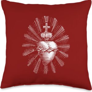 Sacred Heart of Jesus Traditional Catholic Etching Love Throw Pillow